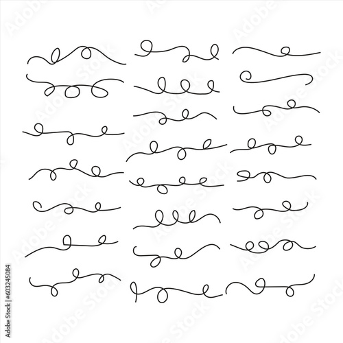  set of hand-drawn curved line vectors, border lines shape, doodle line stroke vectors, Curl Line Vectors, curve directional symbols Vector illustrations, calligraphic curve flourish line vector