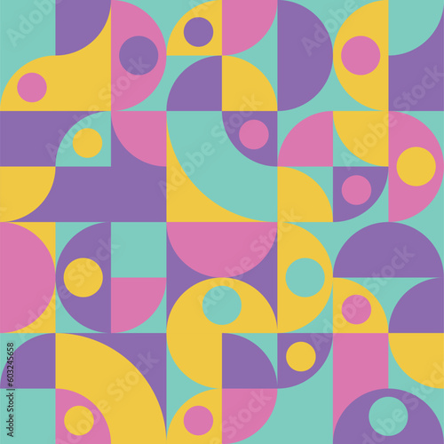Abstract bauhaus seamless pattern. Vector colorful backgrond with geometric shapes