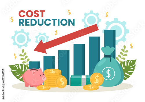 Cost Reduction Vector Illustration with Decrease, Price Minimising or Falling Rate of Profit in Business Flat Cartoon Hand Drawn Templates