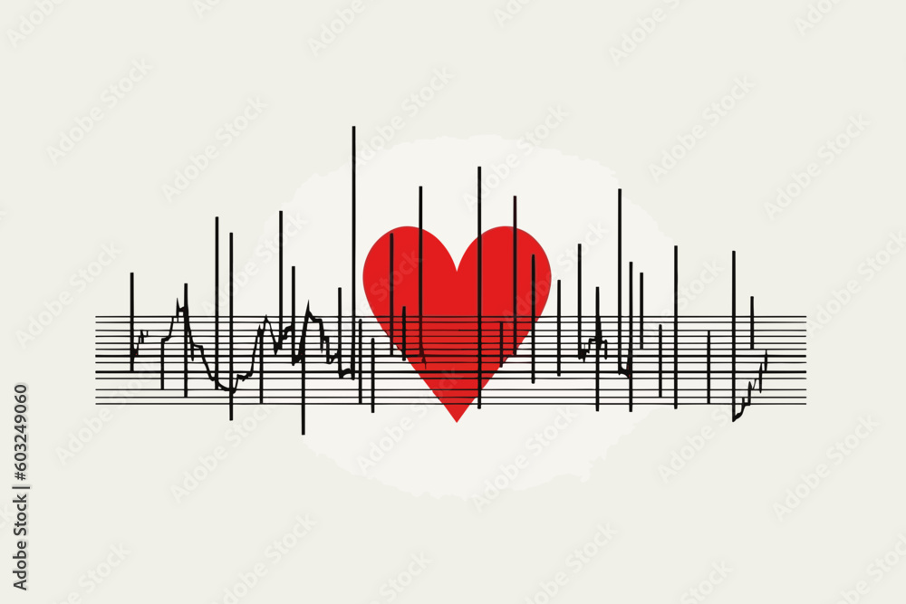 Doodle inspired EKG, cartoon sticker, sketch, vector, Illustration