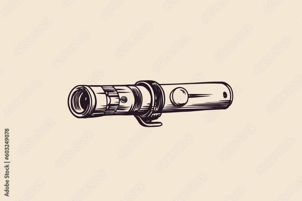 Doodle inspired Ophthalmoscope, cartoon sticker, sketch, vector