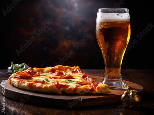 Puffy pizza and a glass of cold beer