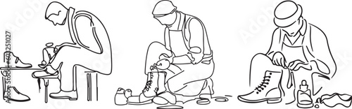 Cobbler with shoes line art vector 