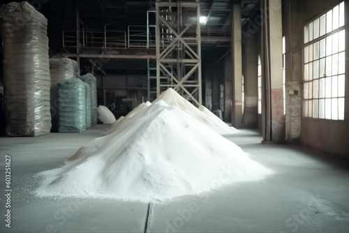 White heap or pile of salt granules of phosphorus fertilizers on chemical plant.
 photo