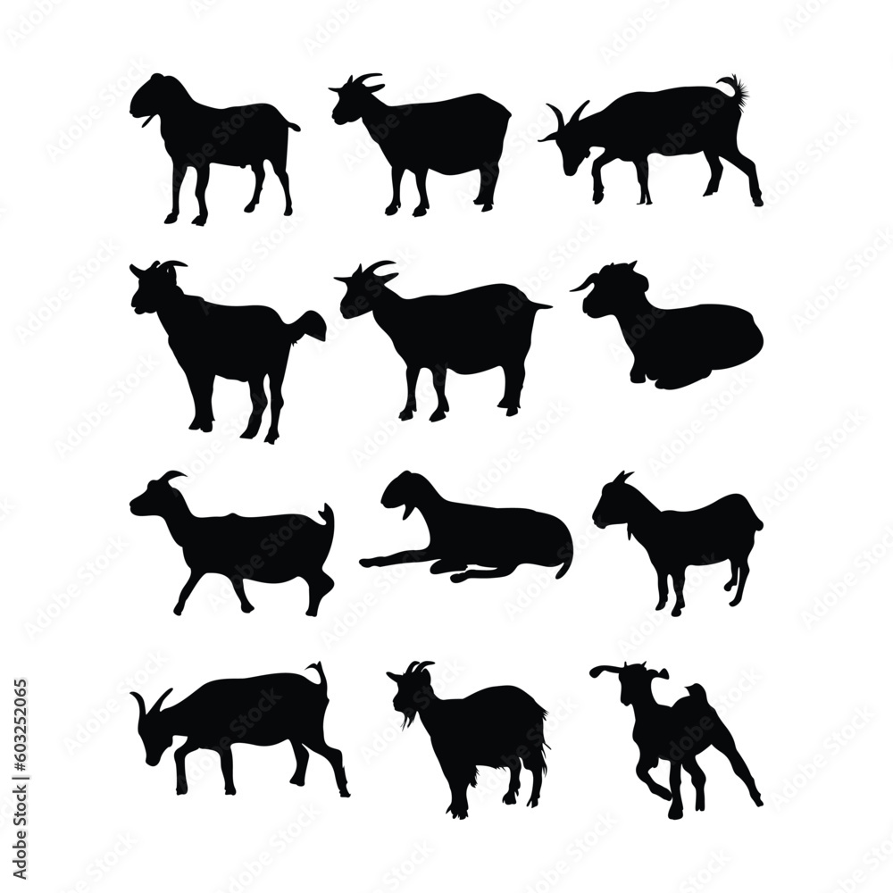 Domestic goat silhouettes collection vector Domestic goat silhouettes collection vector