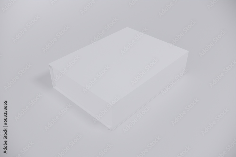 White closed square folding gift box mock up on white background. Side view. 3d illustration.