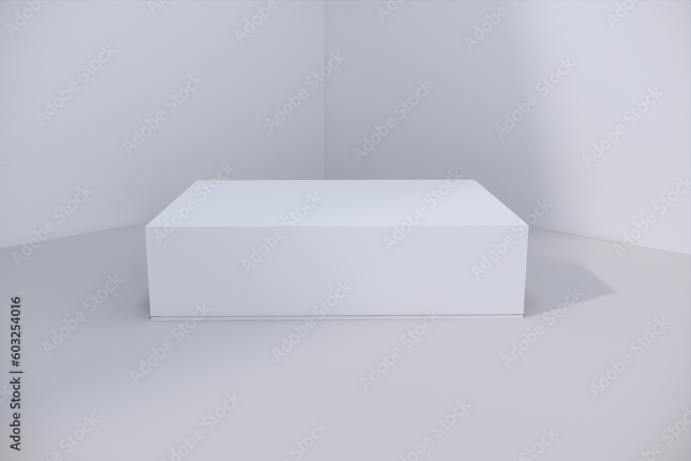 White closed square folding gift box mock up on white background. Side view. 3d illustration. White closed square folding gift box mock up on white background. Side view. 3d illustration.