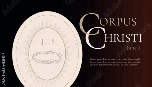 Body of god on brown background with corpus christi celebration text