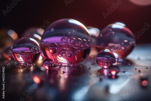 Abstract illustration of pink liquid drops with bubbles. Generative AI