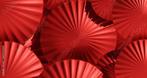 Asian red umbrella background with 3d render design representing summer. red umbrella background.