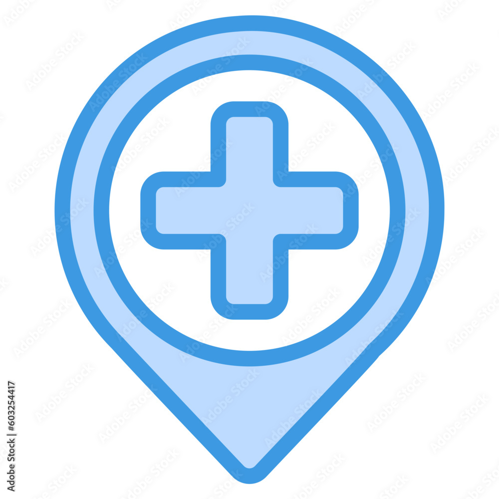 Hospital location icon in blue style, use for website mobile app presentation Hospital location icon in blue style, use for website mobile app presentation