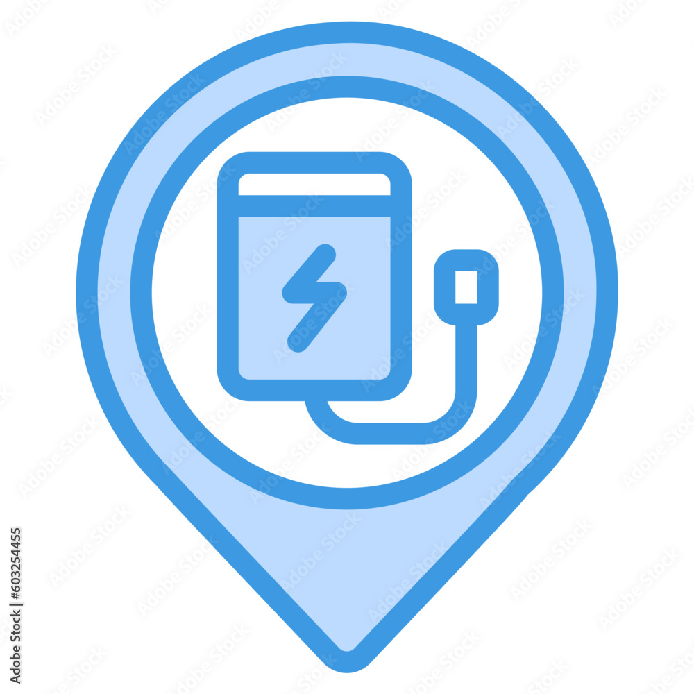 Charging location icon in blue style, use for website mobile app presentation Charging location icon in blue style, use for website mobile app presentation