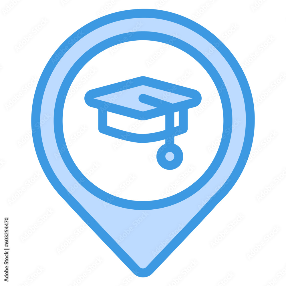 School location icon in blue style, use for website mobile app presentation School location icon in blue style, use for website mobile app presentation