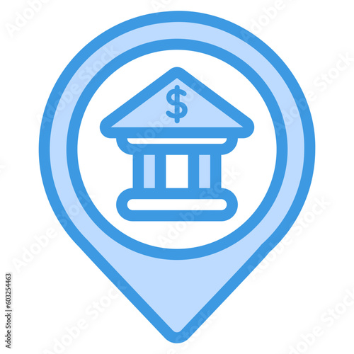Bank location icon in blue style, use for website mobile app presentation