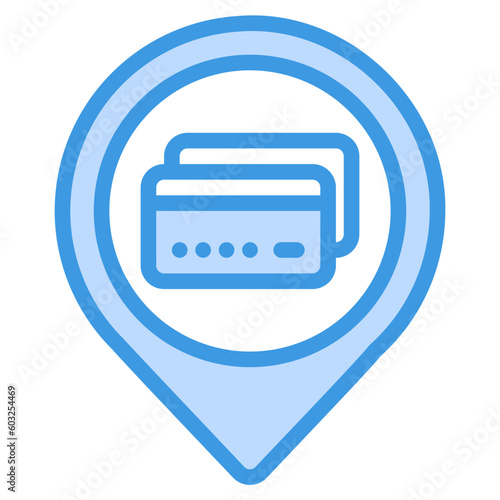 Credit card location icon in blue style, use for website mobile app presentation
