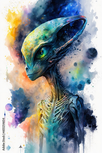 alien in watercolor