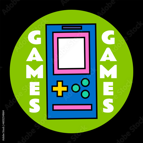 Gameboy illustration, cartoon, vintage style. poster, t-shirt print, sticker, logo design