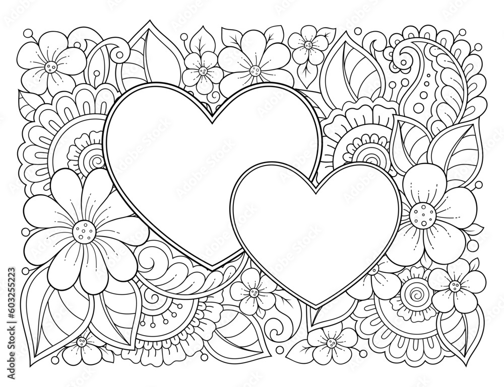 Frame in eastern tradition. Stylized with henna tattoos decorative pattern for decorating covers for book, notebook, casket, magazine, postcard and folder. Flower Heart in mehndi style. Frame in eastern tradition. Stylized with henna tattoos decorative pattern for decorating covers for book, notebook, casket, magazine, postcard and folder. Flower Heart in mehndi style.