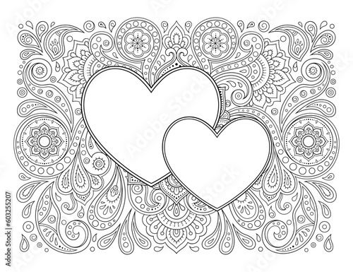Frame in eastern tradition. Stylized with henna tattoos decorative pattern for decorating covers for book, notebook, casket, magazine, postcard and folder. Flower Heart in mehndi style.