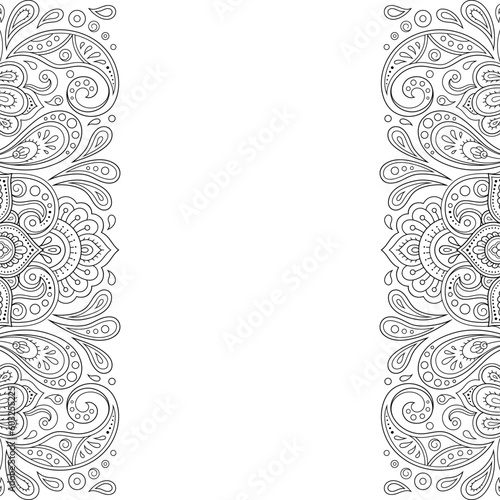 Frame in eastern tradition. Stylized with henna tattoos decorative pattern for decorating covers for book, notebook, casket, magazine, postcard and folder. Flower border in mehndi style.