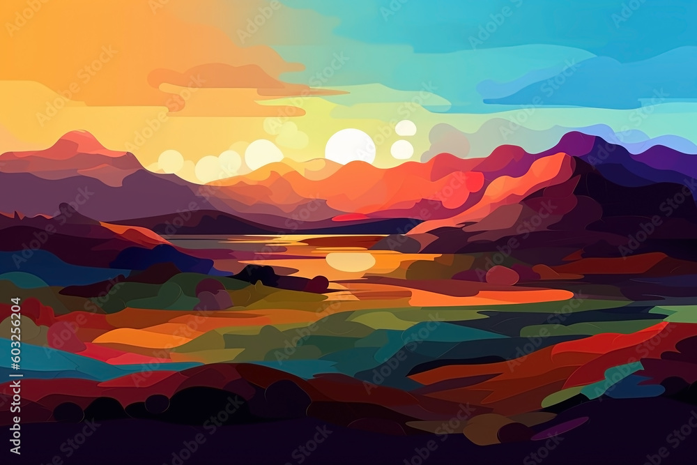 Abstract colorful mountain landscape background. Ai generated