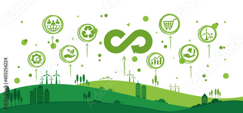 circular economy icon. The concept of eternity, endless and unlimited, circular economy for future growth of business and environment sustainable with flat design, vector illustrator.
