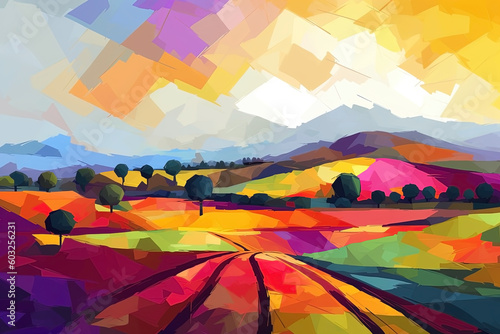 Abstract colorful mountain landscape background. Ai generated