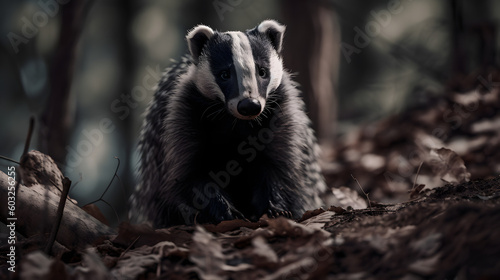 Badger in nature. Generative AI © PIRMYN