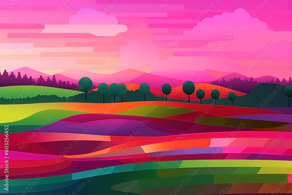 Abstract colorful summer landscape background. Modern art. Ai generated