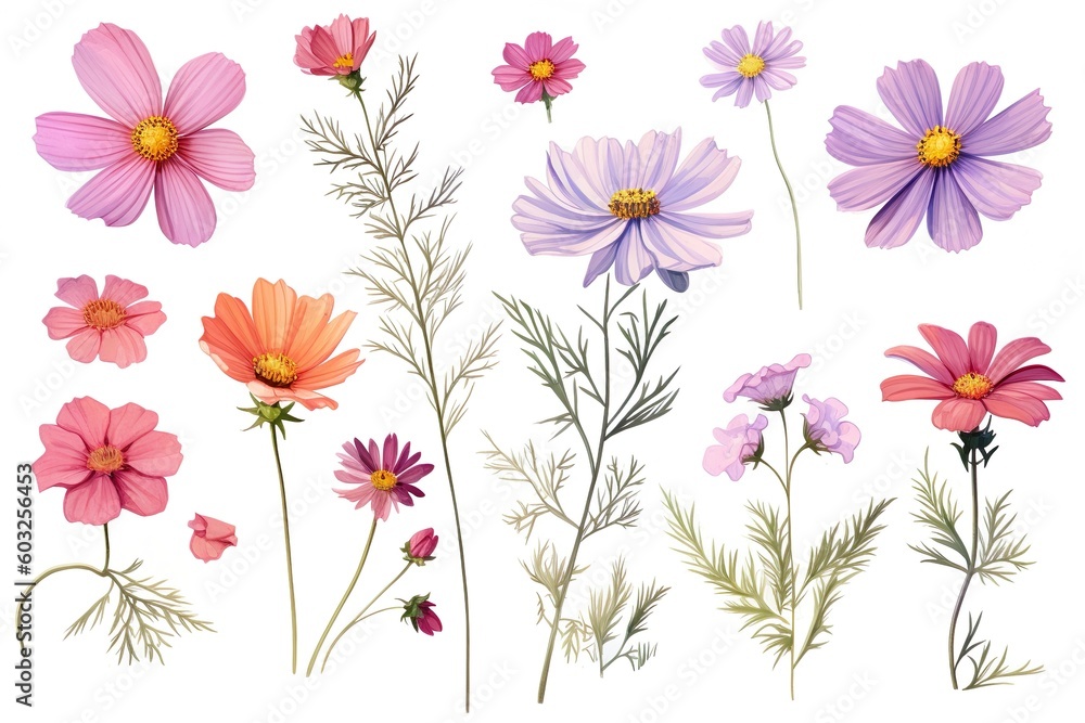 Attractive and classy image of cosmos flowers generated by AI - obrazy, fototapety, plakaty 