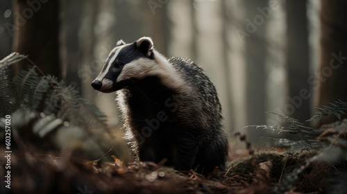 Badger in nature. Generative AI © PIRMYN