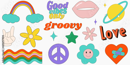 Y2k collection. y2k. 2000s.Retro y2k style.Cartoon style. Vector set of design elements.Retro elements.Retro hipster y2k set.