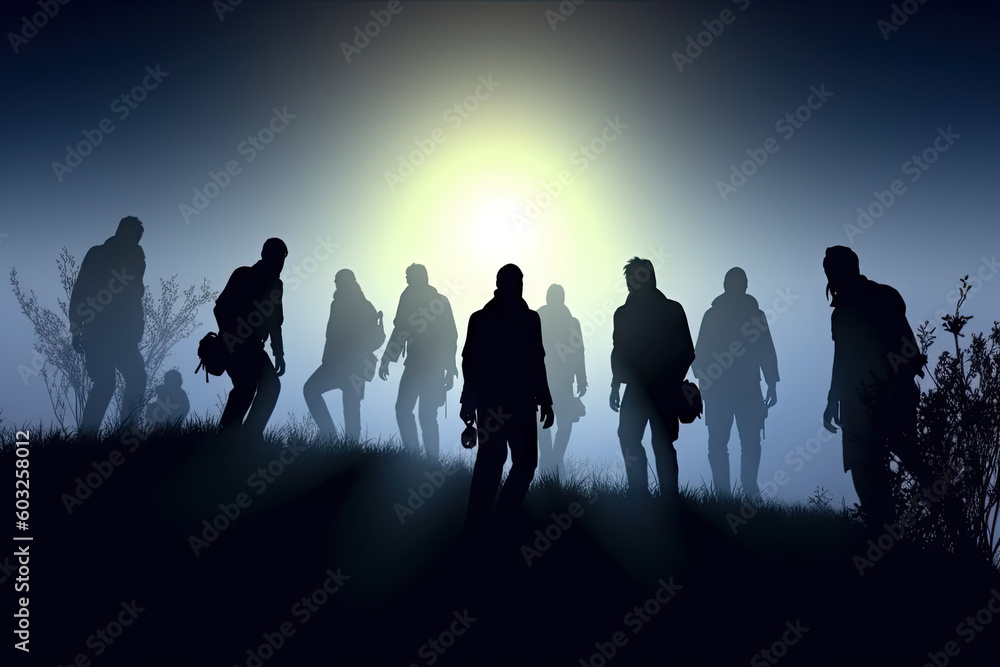 Zombies in the fog created with Generative AI technology Zombies in the fog created with Generative AI technology