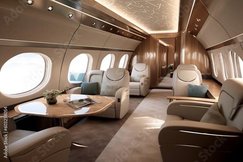 uxurious Modern Business Jet Interior. Generative AI © Usmanify