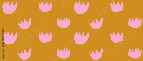 Hand Drawn Irregular Floral Seamless Vector Pattern. Light Pink Tulips Isolated on a Golden Orange Background. Simple Abstract Garden Repeatable Design. Floral Endless Print ideal for Fabric.