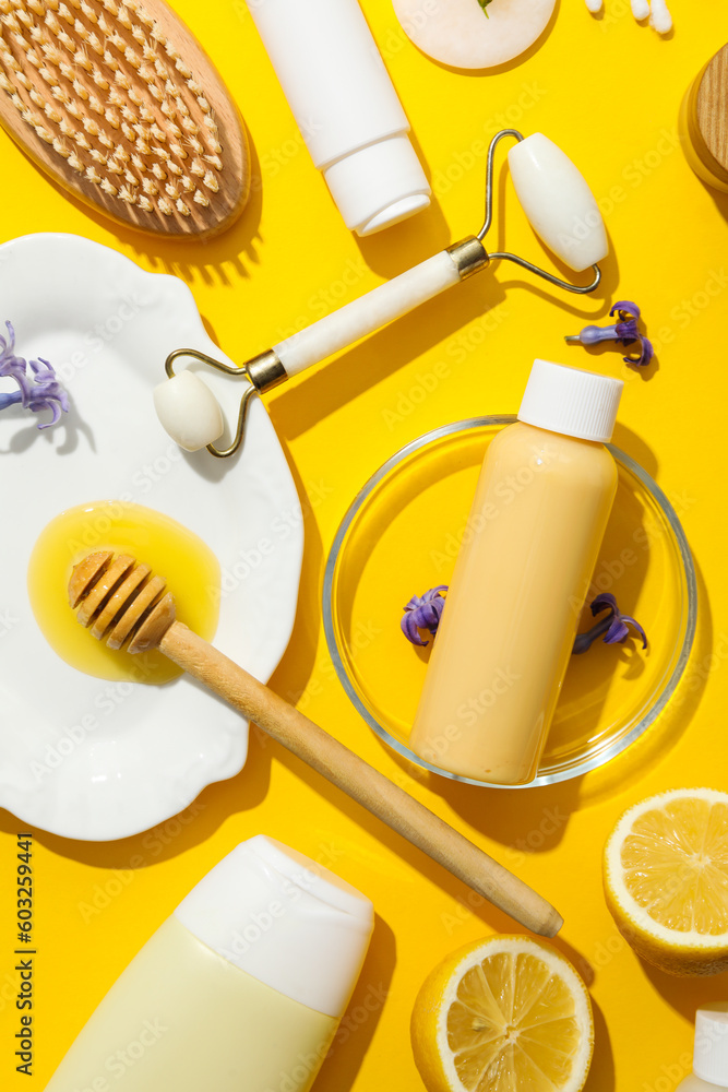Concept of face and skin care supplies - Honey cosmetic Concept of face and skin care supplies - Honey cosmetic
