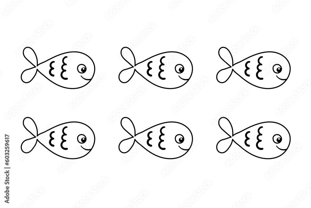 Fototapeta premium Vector set of sea fish cartoon illustration on white background. Flat simple aquarium fish icon