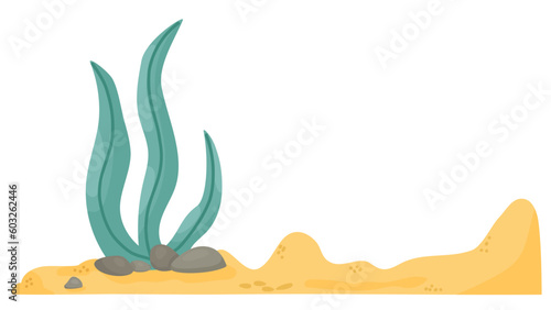 Underwater simple cartoon background. River bottom vector illustration. 