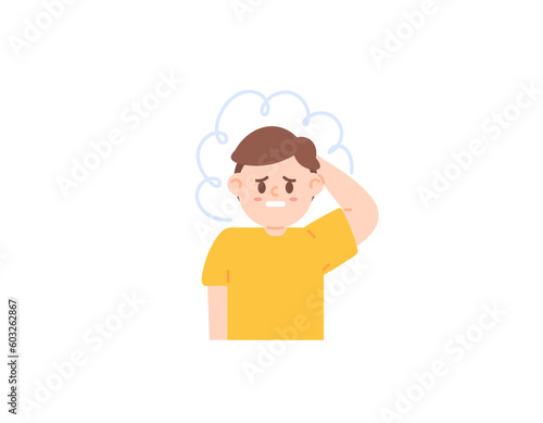 A boy who is difficult to think and difficult to focus on learning. a boy who is in trouble. funny, cute and adorable kid character. facial expressions. illustration design. vector elements. white 