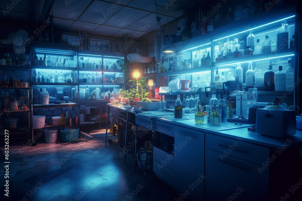 a laboratory with blue lights inside with Generative AI