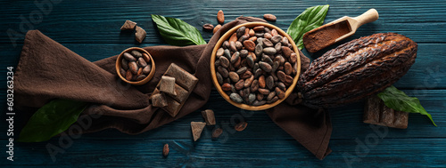 Concept of fresh and aromatic food - cacao beans photo