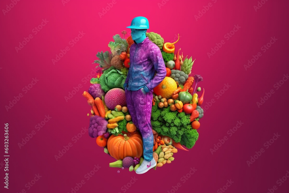 medical art of man body shaped with vegetables with Generative AI