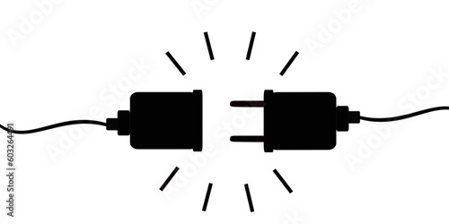 Electric plug icon isolated on white background. Wire, cable of energy disconnect. Vector illustration.