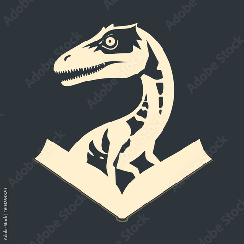 Velociraptor reading book cover vector art simple minimalistic