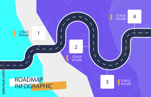 
Roadmap infographics template. 
Winding road with stages. 
Vector EPS 10
