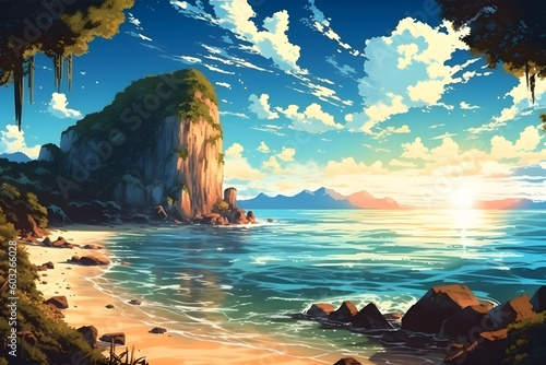 Summer beach landscape, background. Generative AI