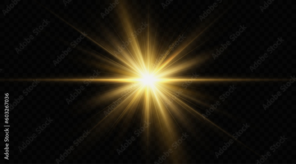 Golden light vectors.Bright gold star.Light flash.Gold glitter.