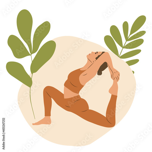 Woman practicing yoga. Yoga body posture. Flat vector illustration.