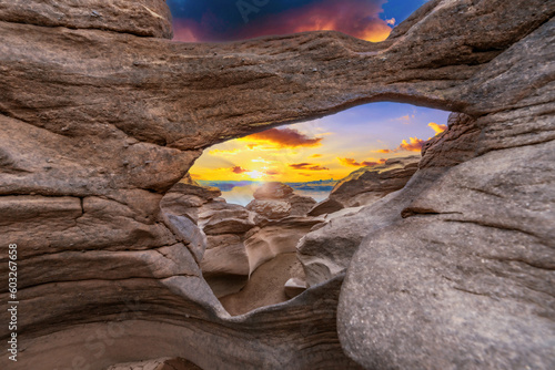 Wallpaper Mural Sunrise new day at Sam Phan Bok, the biggest rock reef in the Mae Khong River, in Ubon Ratchathani province, Thailand. Torontodigital.ca