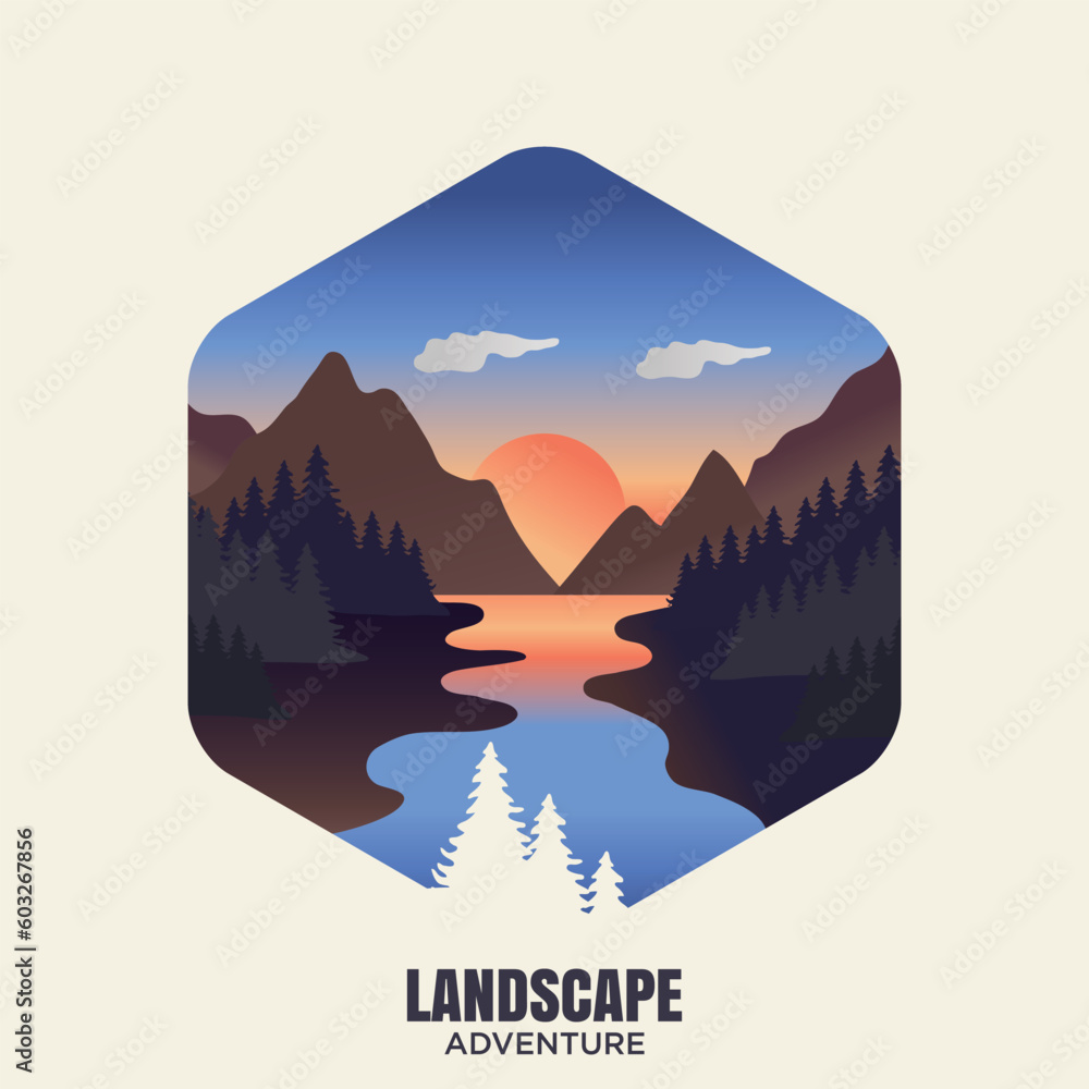 Landscape Adventure illustration. Vector landscape